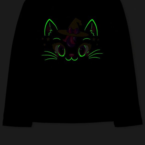 The Childrens Place Girls Glow Witch Cat Graphic Tee Black 2T Long Sleeve NWT - Picture 2 of 3